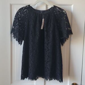 NWT J. CREW TALL BLACK LACE COCKTAIL TOP MEDIUM TALL TM DRESSY SHORT SLEEVE